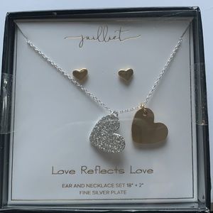 Juilliet "Love Reflects Love" Silver Plated Gold Tone Necklace and Earrings Set